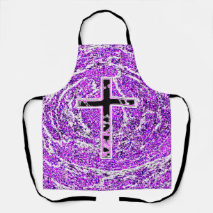 DELANTAL CRUZ NEGRA Y ROSA CON FONDO PURPLE