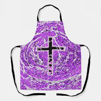 DELANTAL CRUZ NEGRA Y ROSA CON FONDO PURPLE