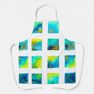 Delantal cuadrados azules y verdes de acuarela