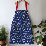 Delantal Cuadrícula azul y blanca<br><div class="desc">El delantal es muy divertido, perfecto para hacer parrilladas en el patio trasero. Presentan una decoración clásica en tonos rojos, blancos y azules. Los ilustraciones acuáticos están hechos a mano con iconos para ir a la barbacoa, incluyendo una parrilla, hamburguesas y perritos calientes. Hace un gran regalo para papá que...</div>