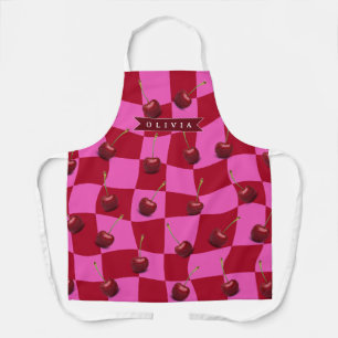 Delantal Cuadro de Cereza Personalizado Retro Nombre Person