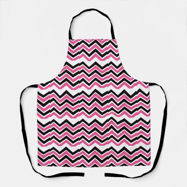 Delantal Cuadro de Chevron Negro Rosa (Anverso)