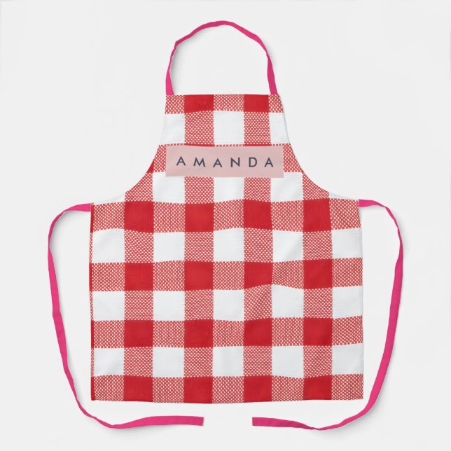 Delantal Cuadro de Gingham Rojo Clásico Personalizado (Anverso)