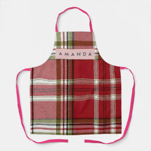 Delantal Cuadro Rojo Clásico Personalizado y Oliva