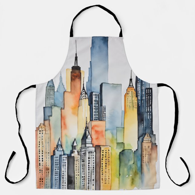 Delantal Cuadros de agua pintados de paisajes urbanos (Anverso)