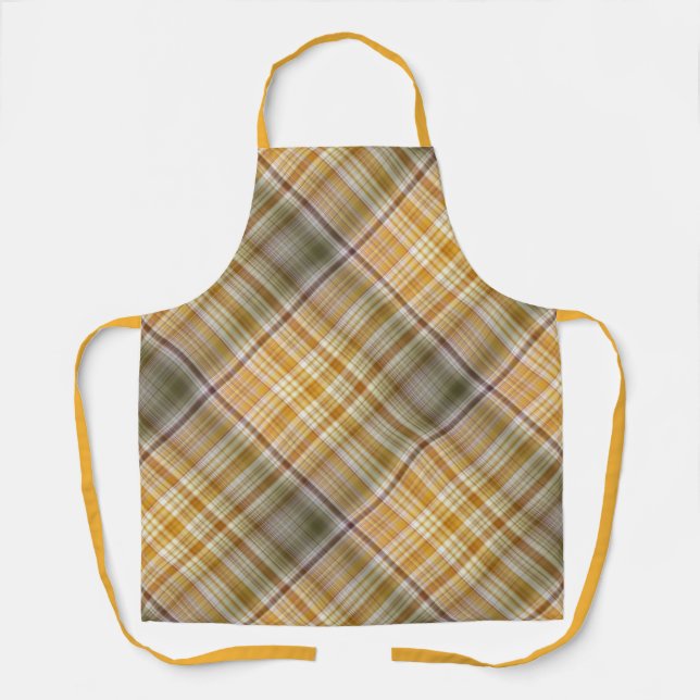 Delantal Cuadros de maíz seco amarillo y verde oliva (Anverso)