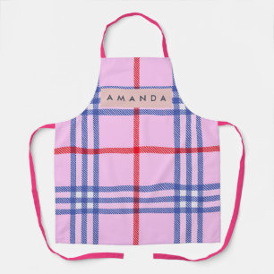 Delantal Cuadros Rosa Pastel Personalizados con Rojo y Azul