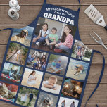 Delantal Cualquier Collage de fotos de la familia de texto<br><div class="desc">Celebra las simples alegrías de la familia y los nietos con un elegante collage de fotos personalizados de delantal azul marino y blanco. Las imágenes y todo el texto son simples de personalizar. La cita que dice "Mi gente favorita me llama abuelo" puede ser personalizada para papá, pop-pop, paw-paw, abuelo,...</div>