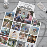 Delantal Cualquier Collage de fotos de la familia de texto<br><div class="desc">Celebra las simples alegrías de la familia y los nietos con un elegante collage de fotos personalizados en delantal gris y blanco. Las imágenes y todo el texto son simples de personalizar. La cita que dice "Mi gente favorita me llama abuelo" puede ser personalizada para papá, pop-pop, paw-paw, abuelo, Grampa,...</div>