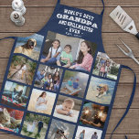Delantal Cualquier Collage de fotos de texto mejor abuelo q<br><div class="desc">Celebra las simples alegrías de la familia y los niños con un elegante collage de fotos de personalizados azul marino y delantal blanco. Las imágenes y todo el texto son fáciles de personalizar. Cita que dice "El mejor abuelo del mundo y maestro de la parrilla de la historia de Oriente....</div>