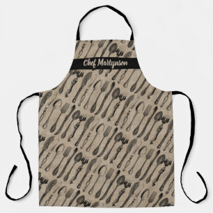 Delantal Cubertería de antigüedades Monograma Utensilios 