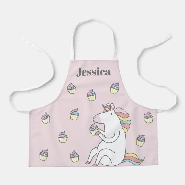 Delantal Cubierta de unicornio fina rosa personalizada (Anverso)