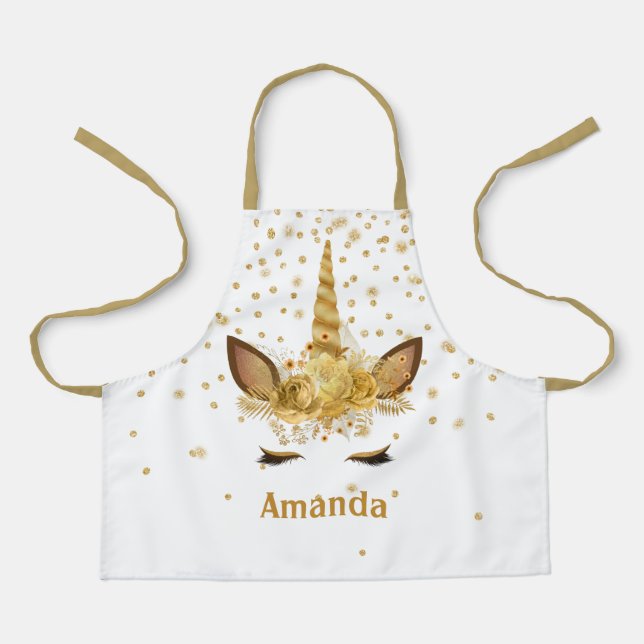Delantal Cuerno de oro unicornio personalizado (Anverso)