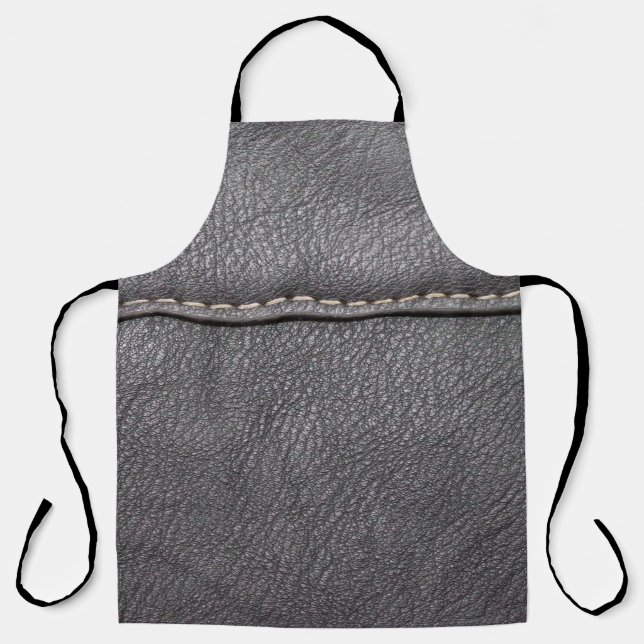 Delantal Cuero negro cosido con punzonado blanco (Anverso)