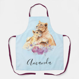 Delantal Cuidada acuarela madre león y cachorro