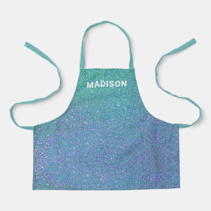 Delantal Cuidada Sirena Purpurina Azul Verde azulado Ombre 