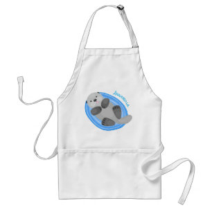 Delantal Cuidada y feliz nutria azul personalizado ilustrac