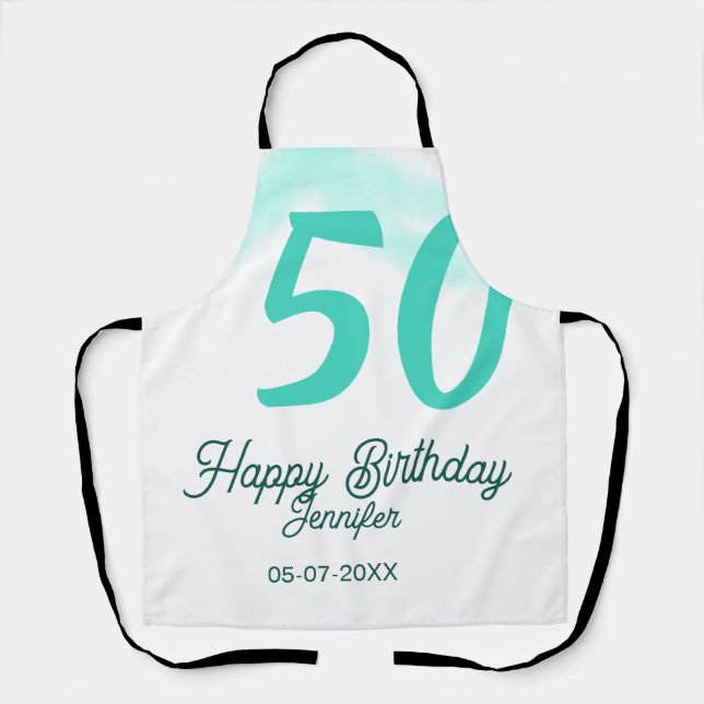 Delantal cumpleaños 50 agregar nombre fecha año verde paste (Anverso)