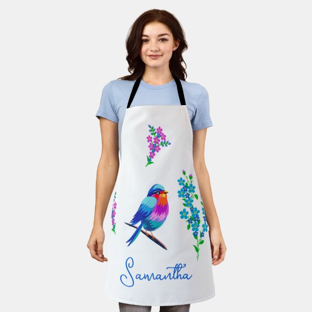 Delantal Cumpleaños de los pájaros azules, no flores. (Gastado)