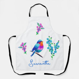 Delantal Cumpleaños de los pájaros azules, no flores.