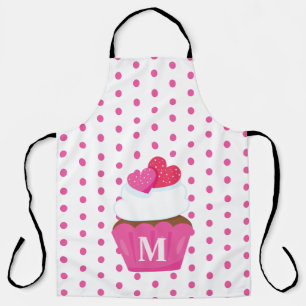 Delantal Cupcake de corazones de amor con monograma de luna