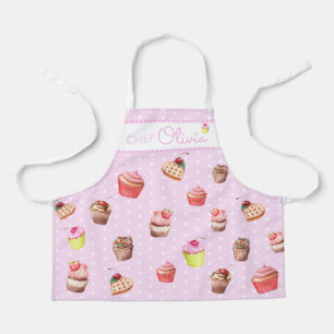 Delantal Cupcake Personalizado de Chef con Lunares Rosados