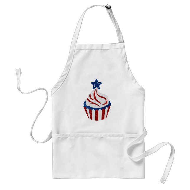 Delantal Cupcake Rojo, Blanco y Azul 4 de Julio con Brillo (Frente)