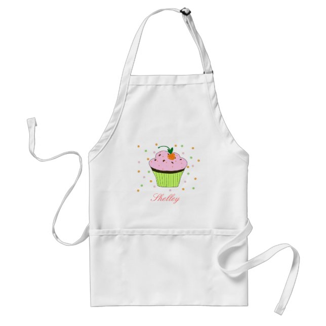 Delantal Cupcake rosa con nombre (Frente)