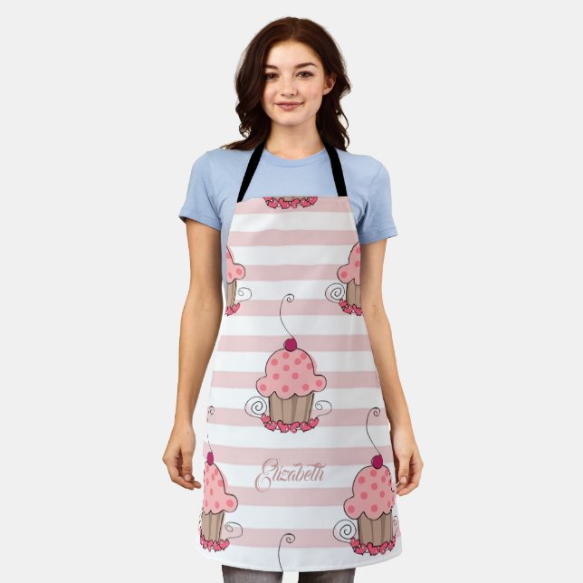Delantal Cupcakes Stripes Rosa Apron (Gastado)