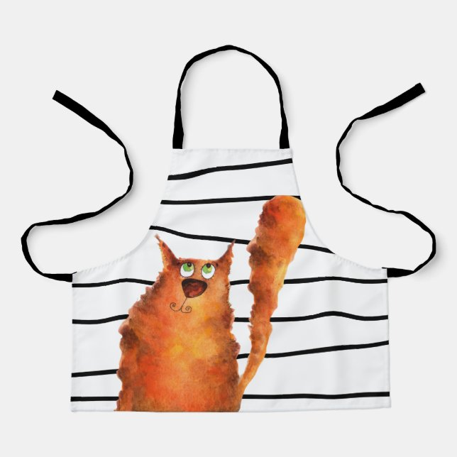 Delantal Curioso gato caprichoso en el patrón de las rayas (Anverso)