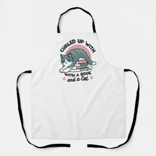 Delantal Curva con un libro y un gato - cómodos lectores de