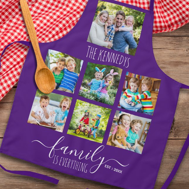 Delantal Custom 7 Photo Collage Family Name Quote Purple  (Subido por el creador)