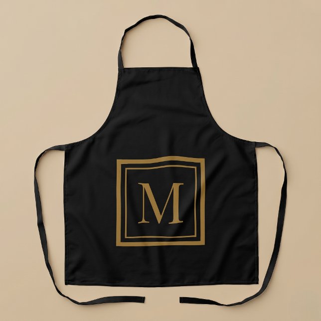 Delantal Custom Black & Gold Framed Monogram (Subido por el creador)