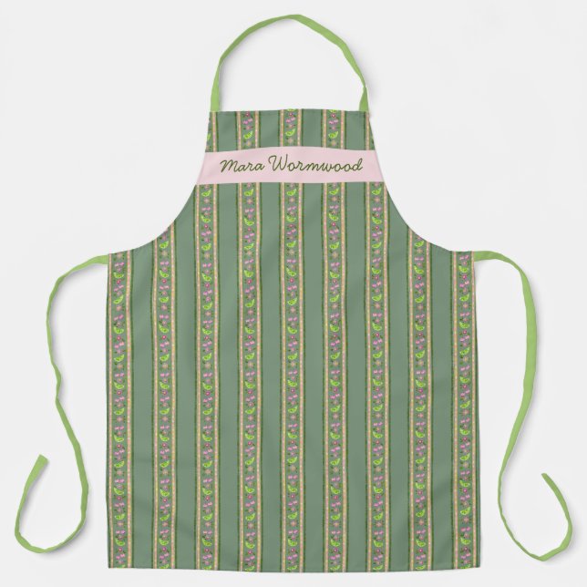 Delantal CUSTOM Cherry Lime Ditsy Floral pin Stripe (Anverso)