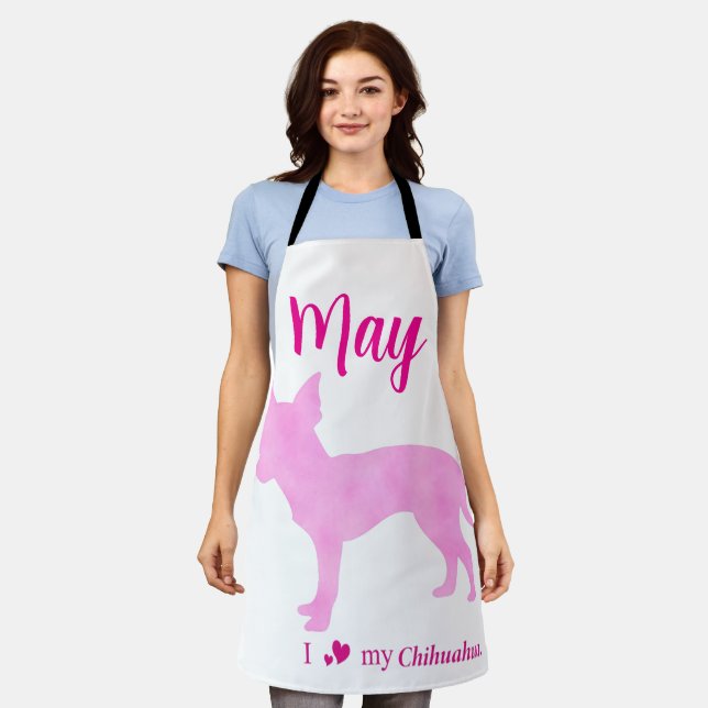 Delantal Custom Chihuahua Apron Pastel Pink Silhouette (Gastado)