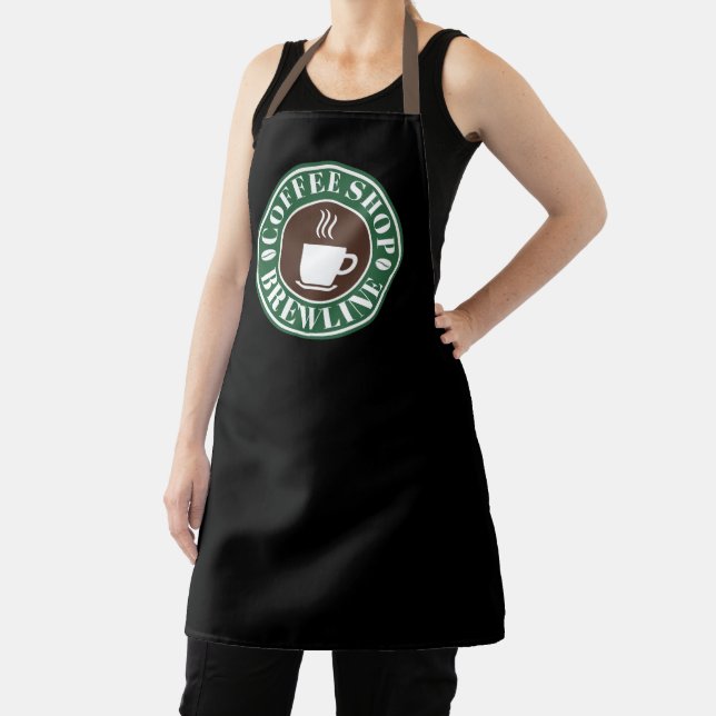 Delantal Custom Coffee Shop Apron Modern Café Green Design (in situ)