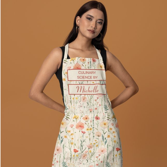 Delantal Custom Floral Apron – Culinary Science by [Name] (Subido por el creador)