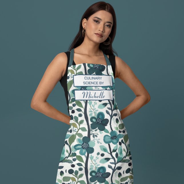 Delantal Custom Floral Apron – Culinary Science by [Name] (Subido por el creador)