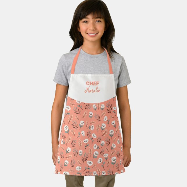 Delantal Custom Kids Apron – White Poppies (in situ)