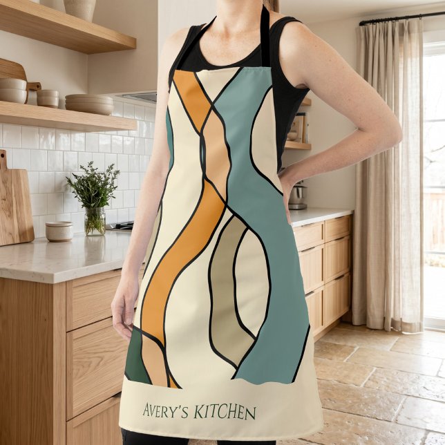 Delantal Custom Kitchen Name Boho Abstract Mid Century Gift (Custom Kitchen Name Boho Abstract Mid Century Gift Apron)