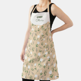 Delantal Custom Name Apron – Vanilla Floral Print