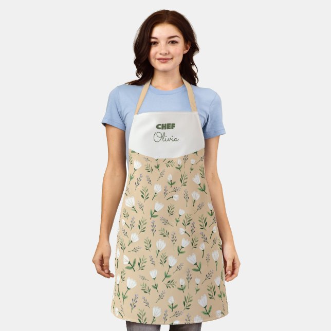 Delantal Custom Name Apron – Vanilla Floral Print (Gastado)