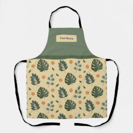 Delantal Custom Name Cream and Sage Green Botanical Apron