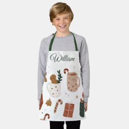 Delantal Custom Name Kids Apron Gingerbread & Holiday Cheer