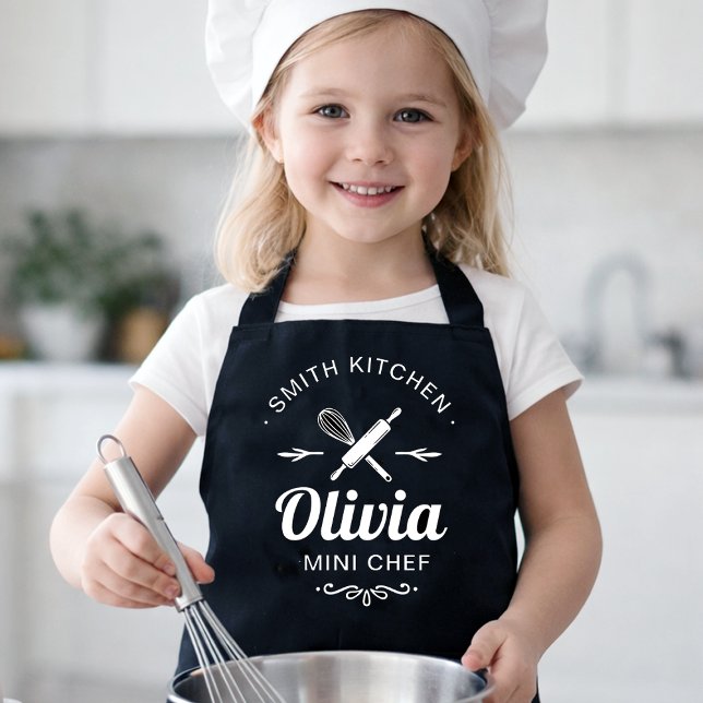 Delantal Custom Name Mini Chef Kids Apron with Kitchen Name (Custom Name Mini Chef Kids Apron with Kitchen Name)