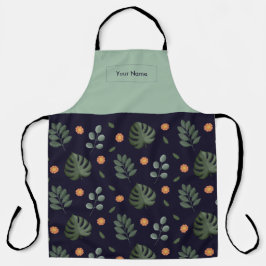 Delantal Custom Name Navy Botanical Apron