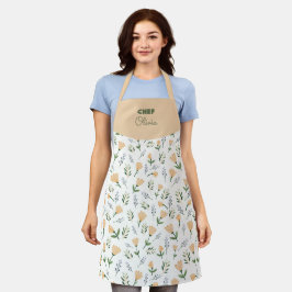 Delantal Custom Name Yellow Floral