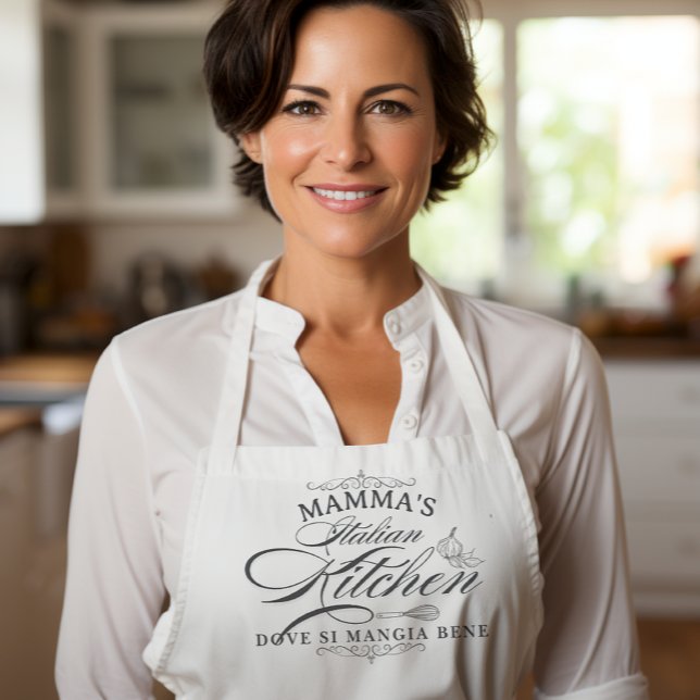 Delantal Custom Nonna's Italian Kitchen Elegant  (Mamma's (or custom word) Italian Kitchen Dove Si Mangia Bene - Classic Typography apron)