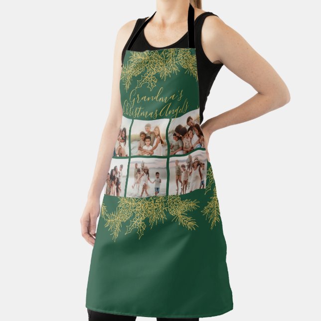 Delantal Custom Photo Collage Elegant Grandma's Christmas  (in situ)