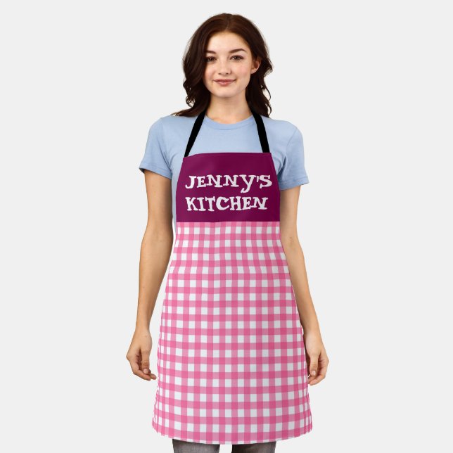 DELANTAL CUSTOM PINK GINGHAM KITCHEN APRON (Gastado)